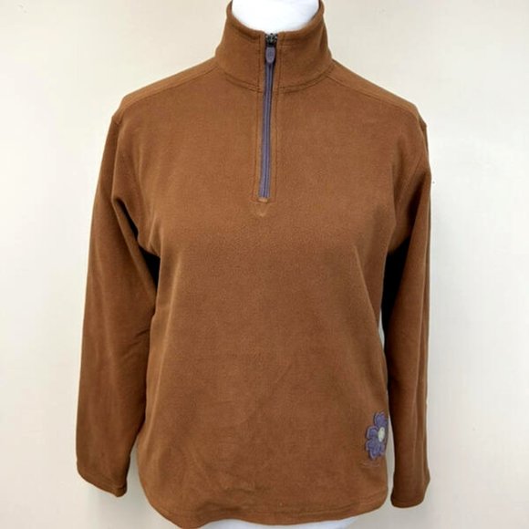 Life Is Good S Rust Tan Fleece 1/4 Zip Mock Neck Pullover Top Flower - Picture 1 of 5